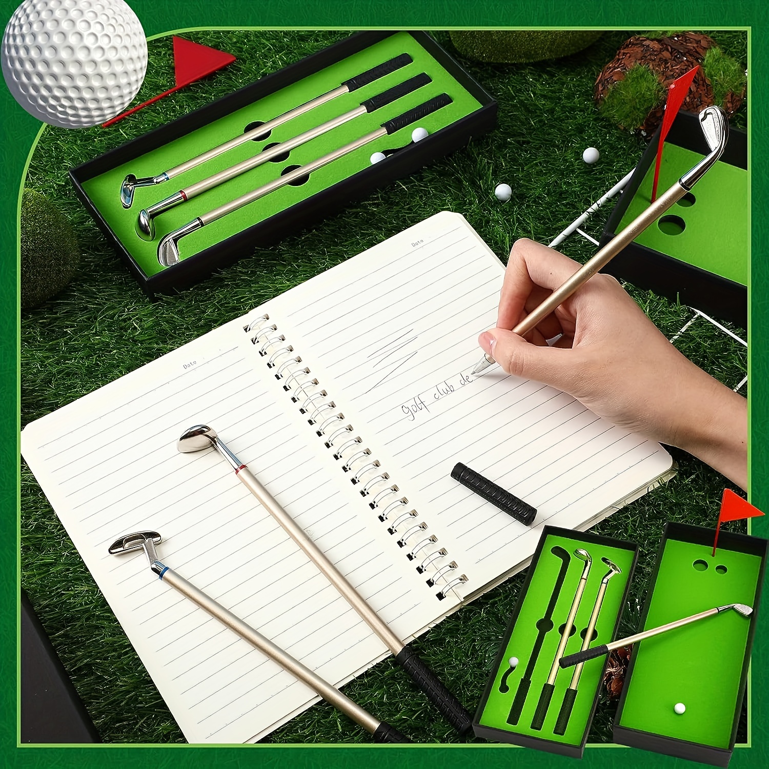 Ensemble de stylos de golf, Mini stylo balle de golf de bureau, stylo à  bille 3pcs Mini Golf Club avec drapeau de golf, meilleur cadeau de golf
