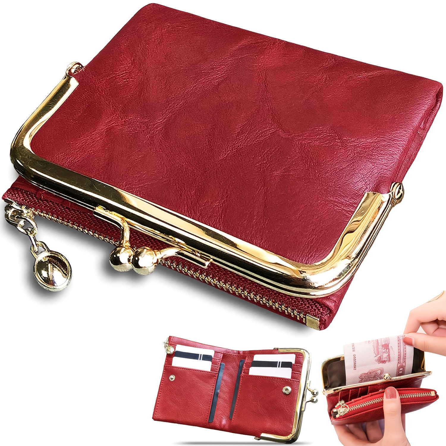 Mini Vintage Clutch Purse, Kiss-lock Coin Purse, Clutch Solid Color Wallet,  Versatile Storage Bag - Temu