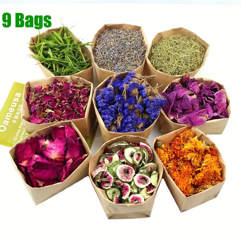 9 Bags Set Dried Flowers Perfect For Candle Soap - Temu