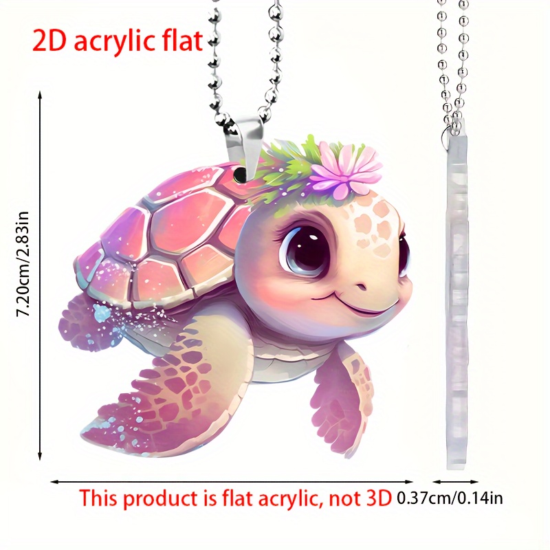 1 Stück Blumenschildkröte 2D flacher Acryl-Anhänger, dekorativer
