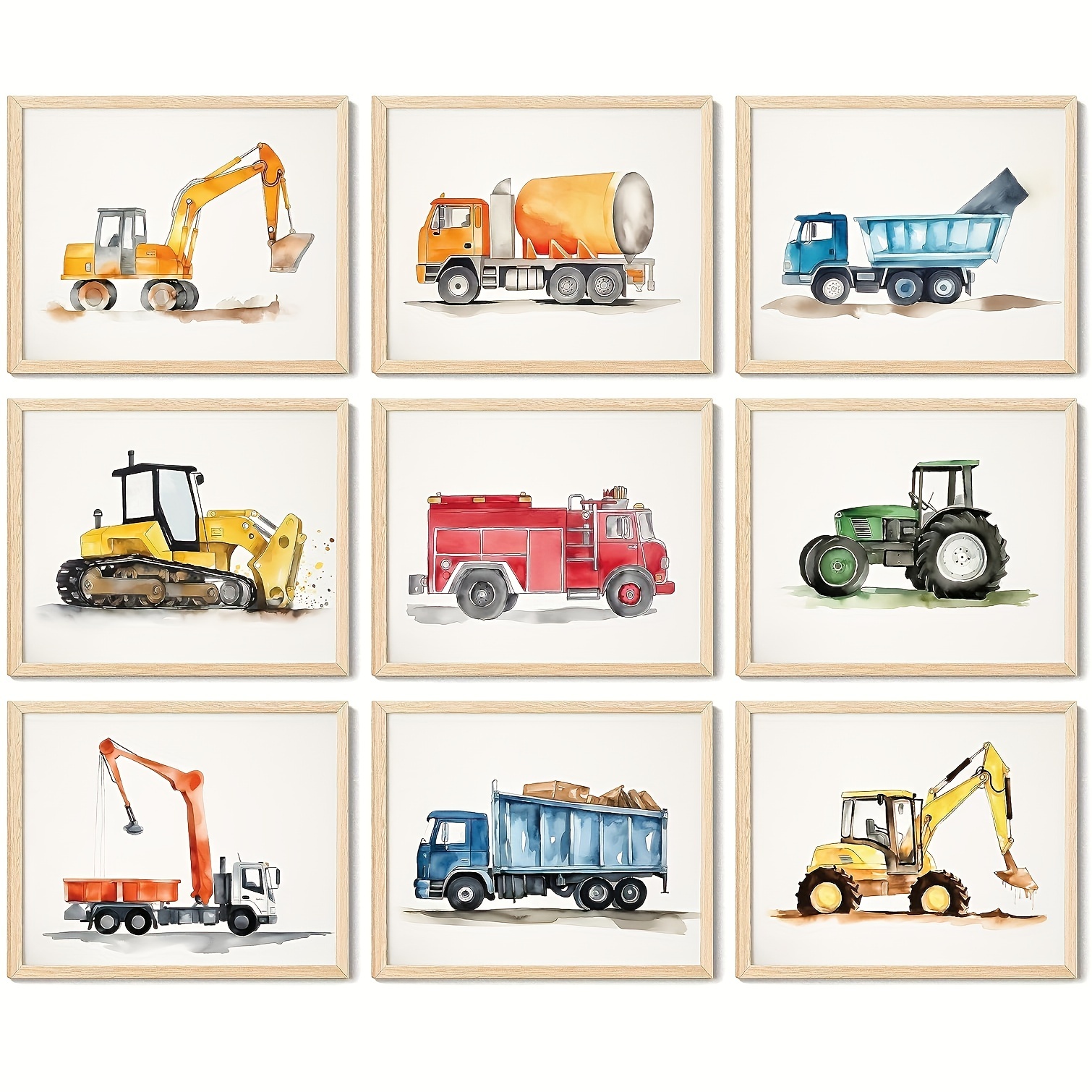 

9 Pc Unframe Construction Room Decor - Construction Bedroom Decor, Dump Truck Wall Art Prints, Tractor Nursery Pictures, Transportation Vehicle Decoration Toddler Playroom 8 X 10 Inch/ 20 X 25 Cm