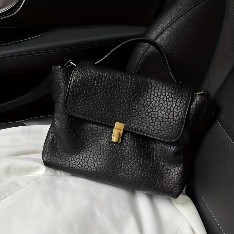 Black Leather Handbag Women Simple Soft Crossbody Bag 