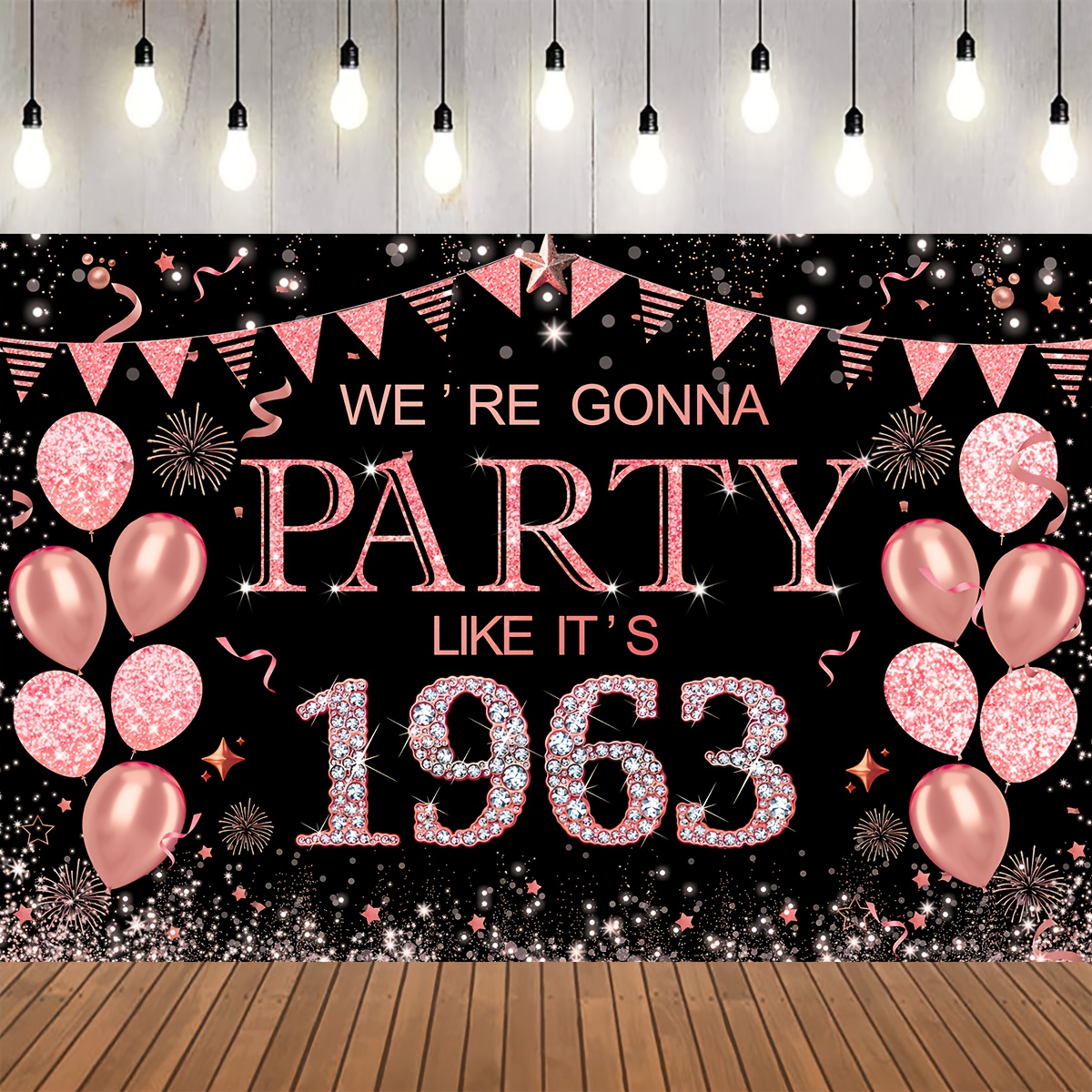 Cheers to 60 Years Banner Backdrop for 60th Birthday Decorations Rose Gold  60