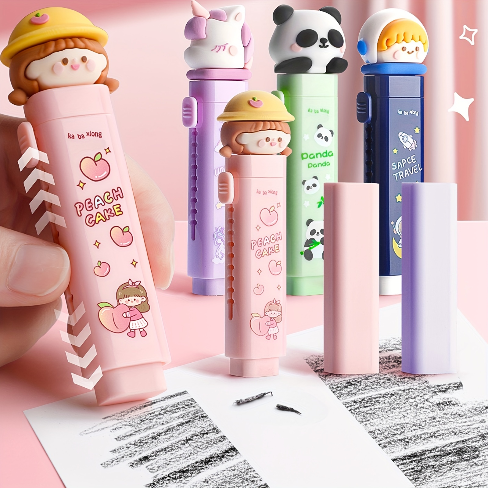 Kawaii Retractable Eraser Pencil Rubber Soft Refill Core for Kids