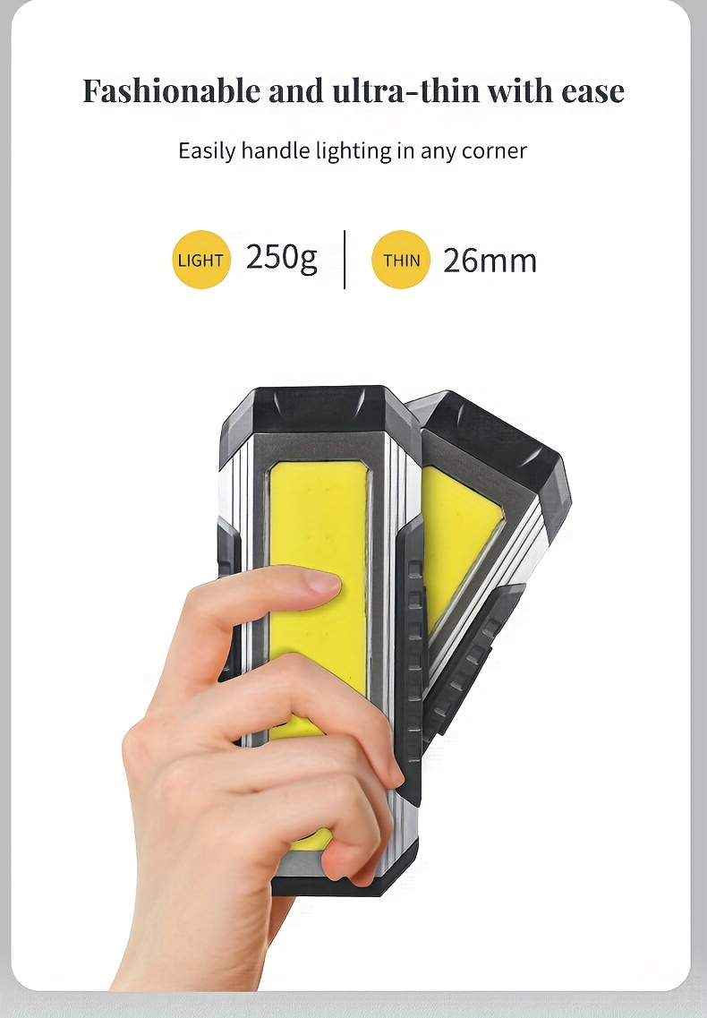 1pc multifunctional led work light cob strong light flashlight usb charging built in 4000mah battery outdoor emergency mobile power flashlight can charge mobile phones details 0