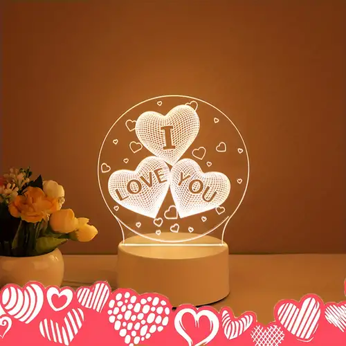 Romantique Amour Led Lampe de Nuit Coeur en forme de Nuit Salle Décor  Bureau Ornement 3d Lampe Anniversaire Cadeau Petite Amie Amoureux Cadeau