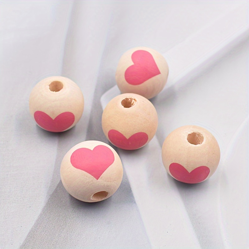 Wooden Beads Cute Red Love Heart Pattern Log Valentine's Day - Temu