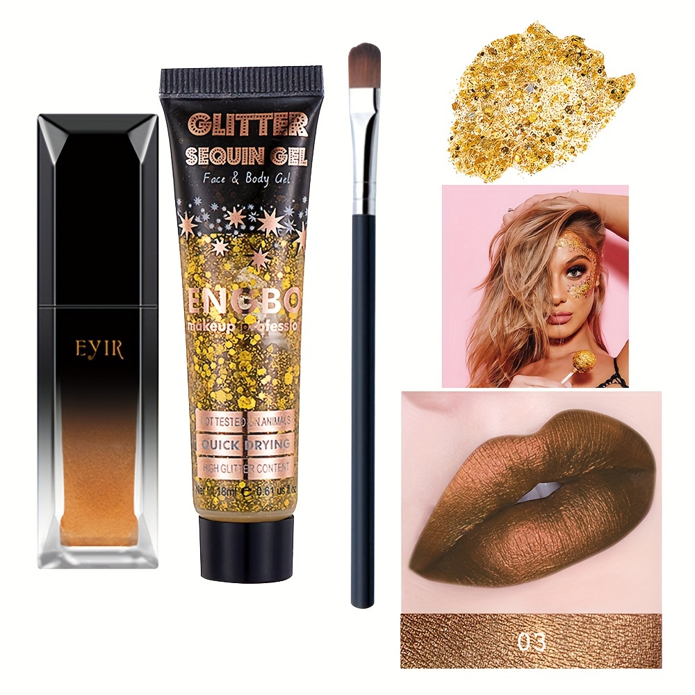 Yeweian Gold Body Glitter, Face Glitter Gel, Mermaid Sequins Lip