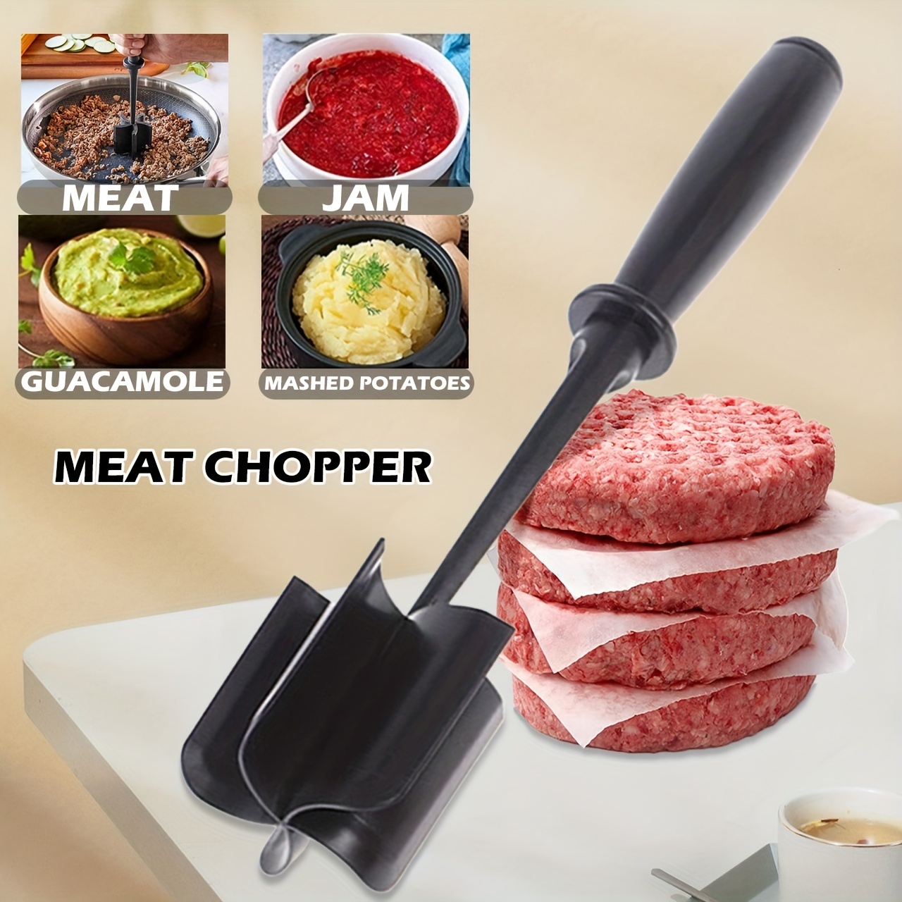 Meat Masher Chopper For Heat-resistant Cookware Ground Beef Potatoes Mixer  Bibimbap Stirring And Grinding Spatula 2pcs