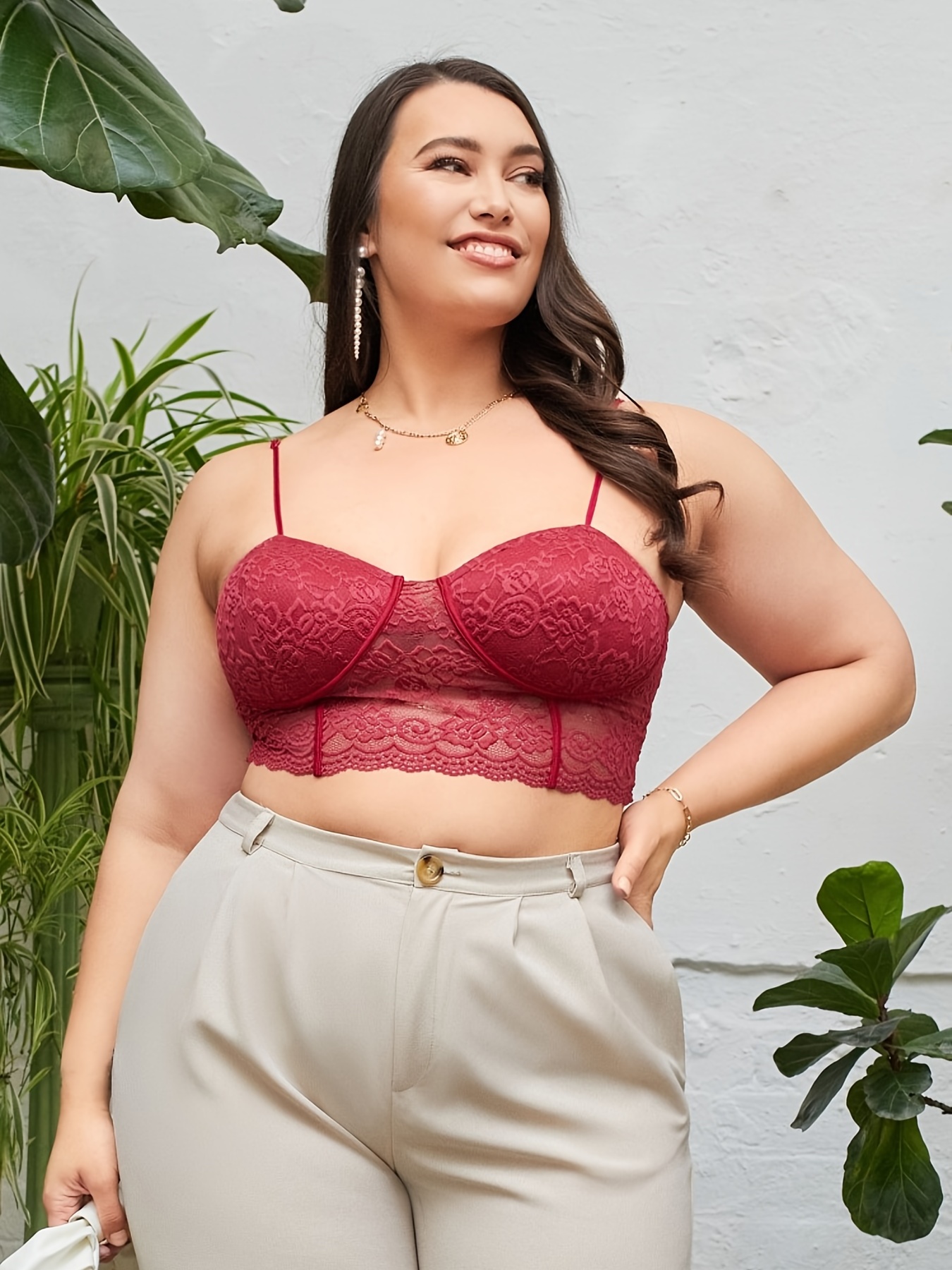 Plus Red Sheer Lace Crop Top