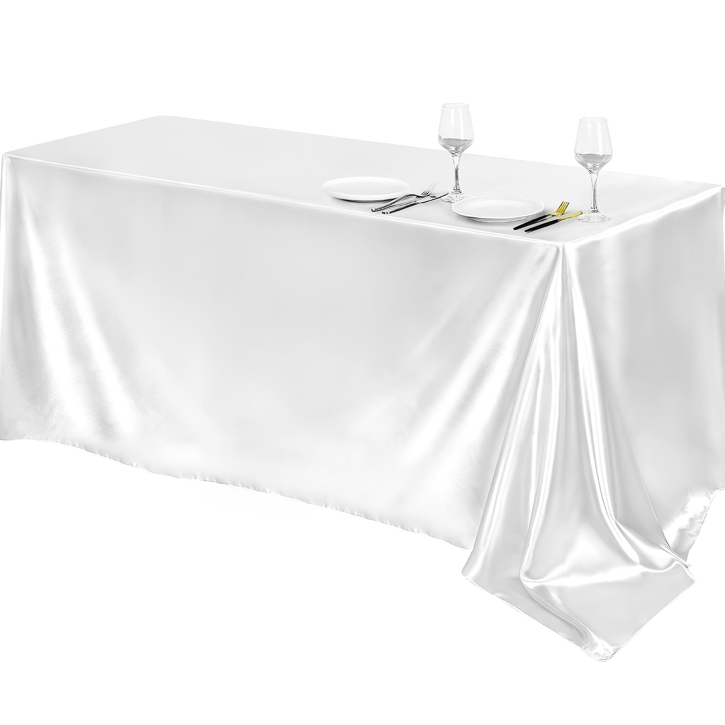 Mantel rectangular de satén blanco para mesa de Hotel, fiesta de cumpleaños,  vacaciones, cena, banquete de