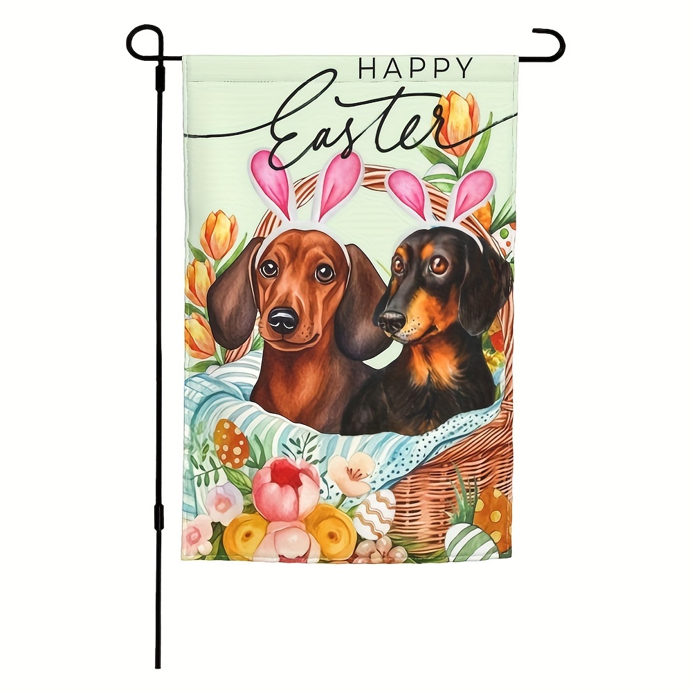 

Cute Easter Dachshund Flower Garden Flag, Home House Garden Lawn Yard Party Decorations (only Flag)