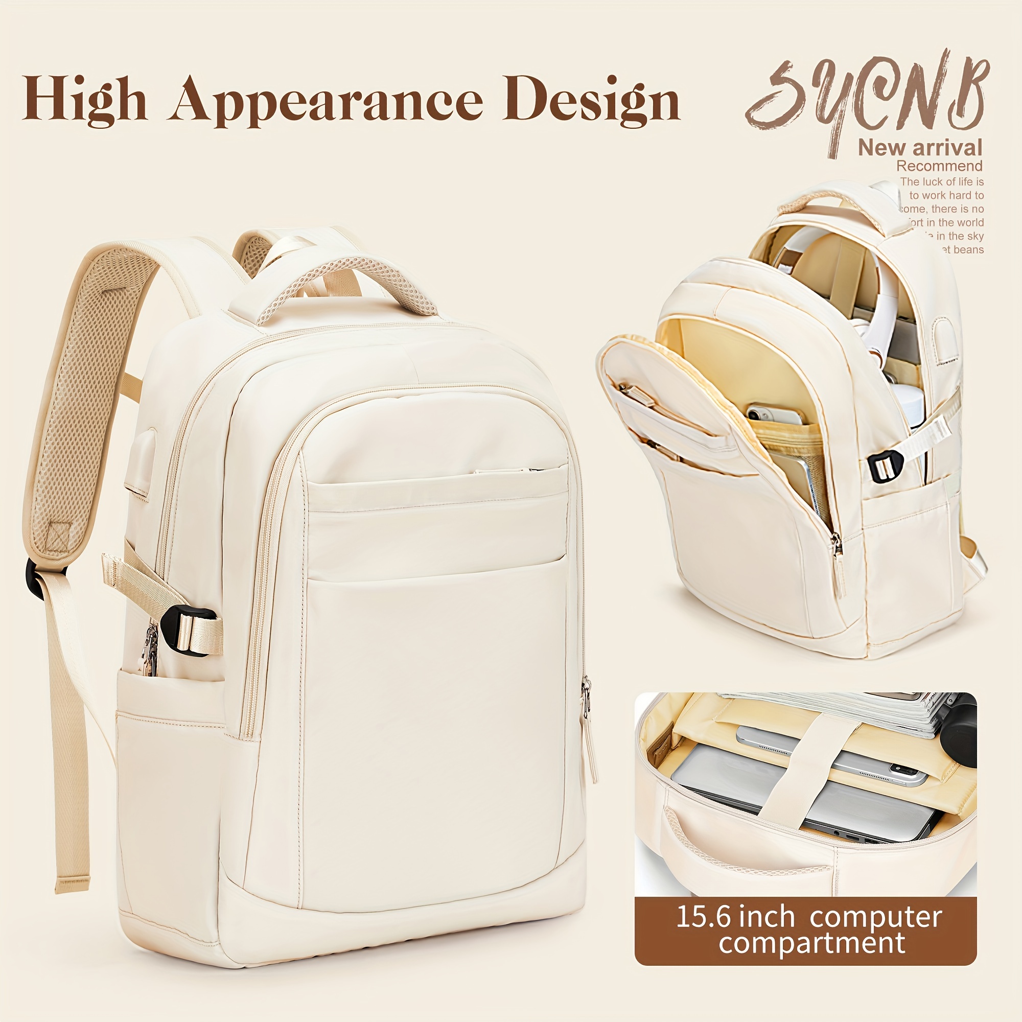 Bolsa mochila para mujer multibolsillos gran capacidad, bolso de hombro de  cuero multiusos, linda mochila para chicas., beige, M