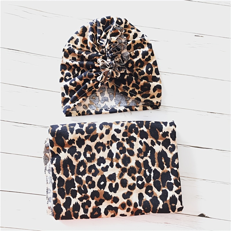 Baby Hat, Bag & Towel Set with Leopard Throw Blanket