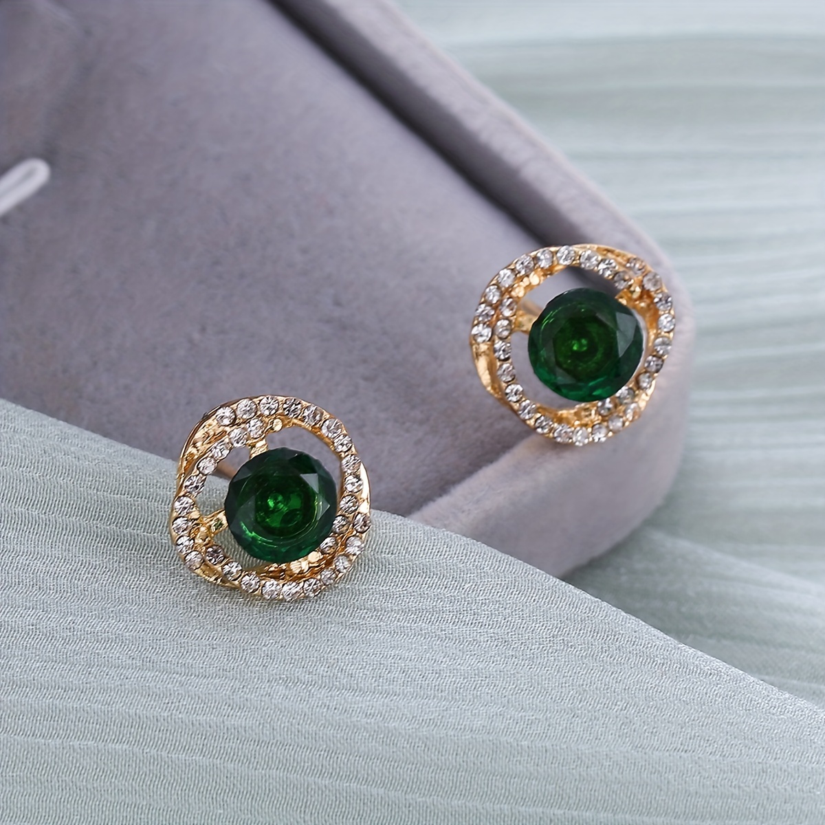 Emerald Crystal Floral Stud Earrings