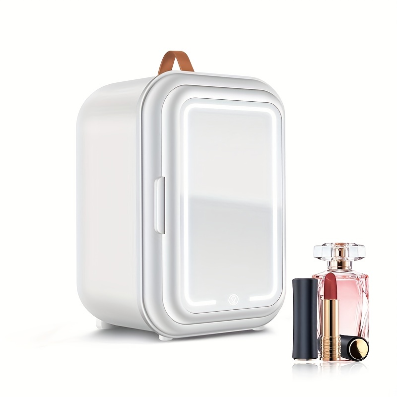 9l mini mirror refrigerator with dimmable led mirror design mini beauty mirror skin care products cooler car home dual use portable small refrigerator hot and cold use silent low power smart touch screen mini fridge for bedroom office and car white details 2