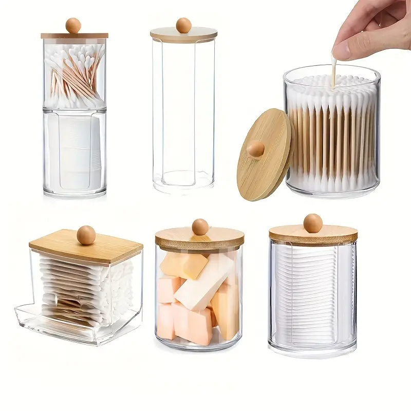 Clear Acrylic Swab Holder With Bamboo Lid, Dust-proof Swab Storage  Dispenser Jars For Floss, Makeup Pads, Powder Puffs, Beauty Eggs, Household Storage  Organizer For Dresser, Desktop, Bathroom, Home, Dorm - Temu