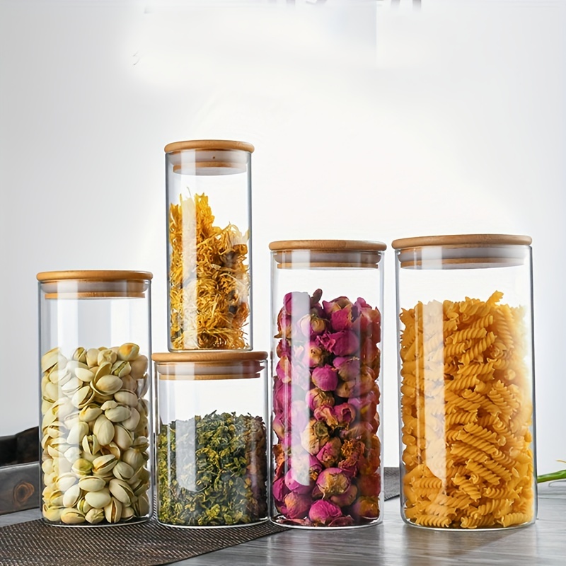 Glass Storage Jars With Bamboo Lid Glass Food Storage - Temu