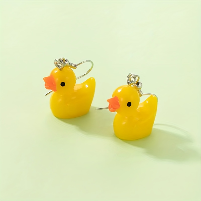 Yellow Rubber Duck Earring, Miniature Rubber Ducky Dangles, Kawaii, Cute, Animal Earrings