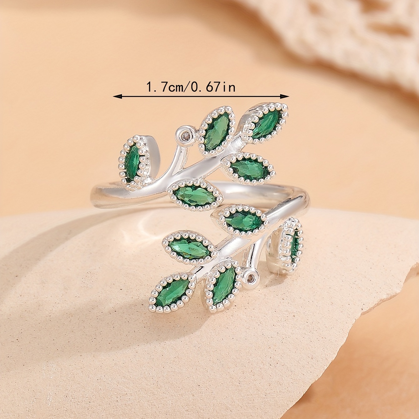 1pc elegant wrap ring emerald leaf pattern inlaid zircon suitable for daily outfits party jewelry for female details 7