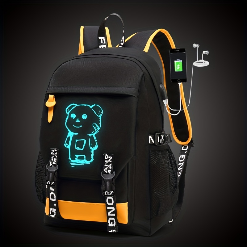 Luminous Men Boys Backpack School Loptop Bag Anime Bookbag w USB