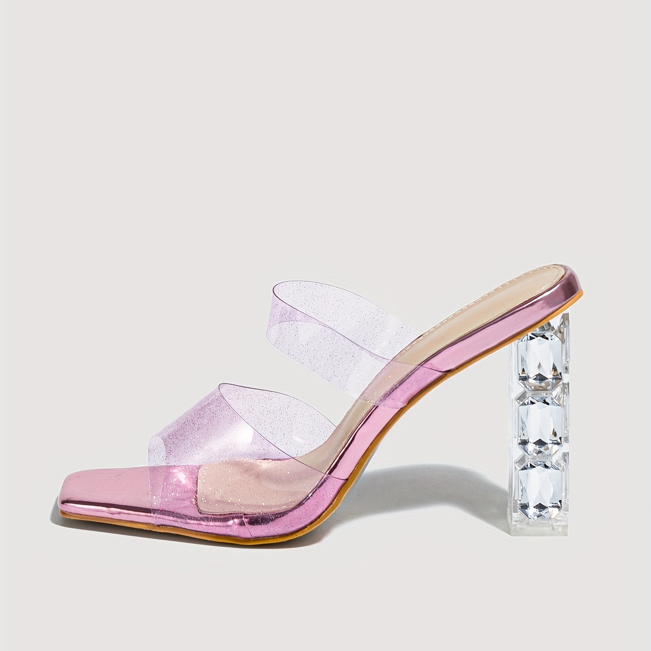 Women's Solid Color Sandals Slip Square Toe Transparent - Temu