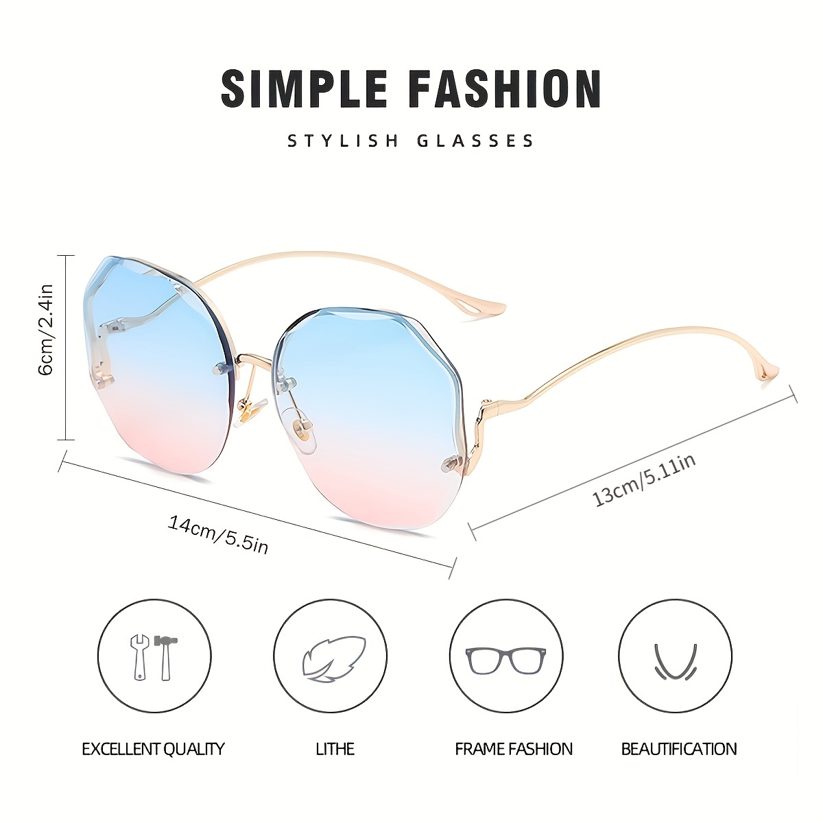 Fashion Rimless Square Sunglasses for Women 2024 Brand Designer