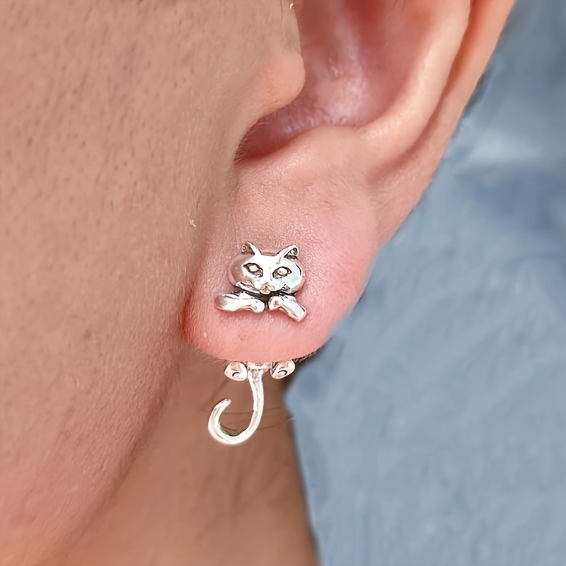 

1pair New Retro Silvery Men's Earrings Kitten Earrings Trendy Classical Stylish Earrings Animal Jewelry