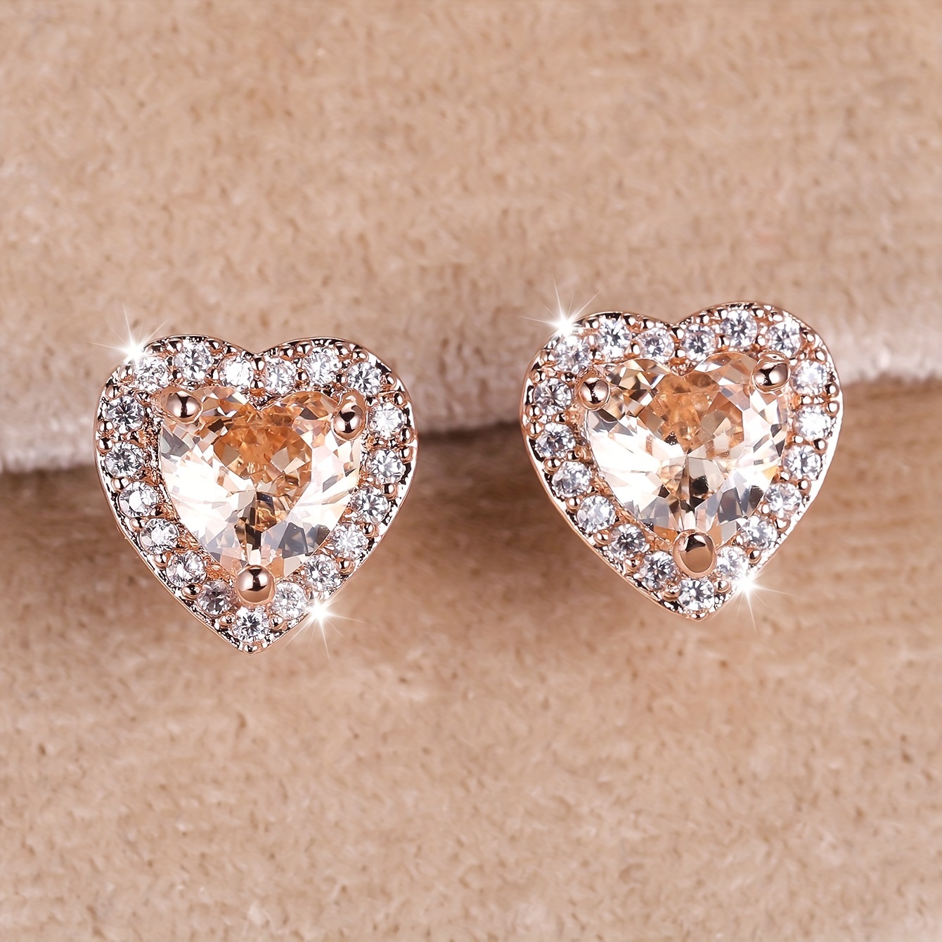 Rose Golden Stud Earrings Multicolor Love Heart Shaped zirconia