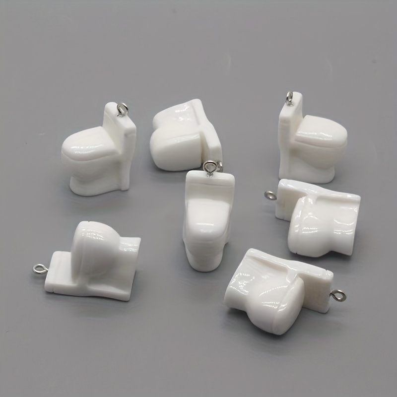 

8pcs Set Of Quirky 3d Mini Toilet Charms - White Resin Pendants For Making, Earrings, Bracelets, Necklaces, And Keychains, Charms For Jewelry Making