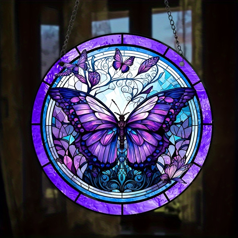 Faux Stained Glass Butterfly Door Decor