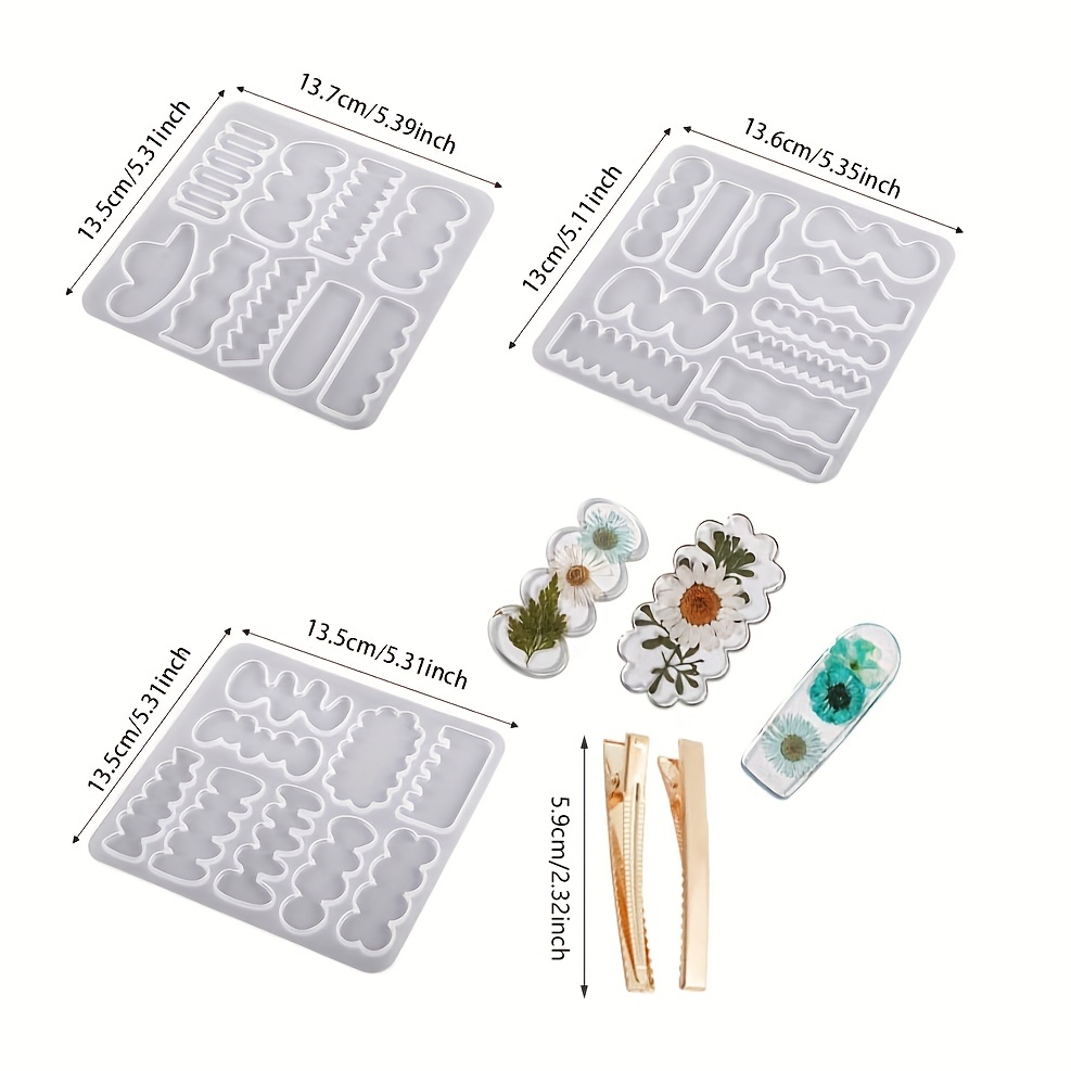 52 Pcs DIY Hair Pin Clips Jewelry Casting Mold Hair Clip Silicone Resin  Molds Jewelry Molds for Epoxy Resin Art Kids Girl Women DIY Barrette  Pendant