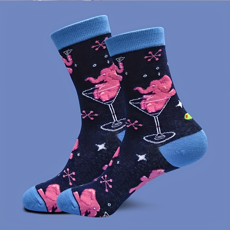 A Pair Of Unisex Socks Featuring A Trendy Cartoon , Perfect For And Style