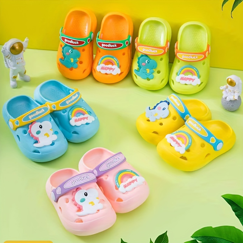 Boys Girls EVA Clogs With Cartoon Dinosaur Charms, Comfortable Lightweight Hollow Out Non-slip Garden Shoes, Summer