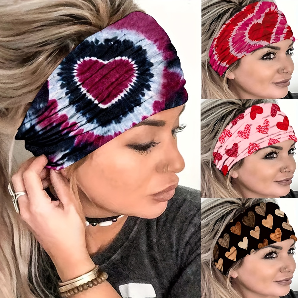 

Boho Wide Brim Headband Heart Pattern Bandana Sports Sweatband Women's Hair Accessories