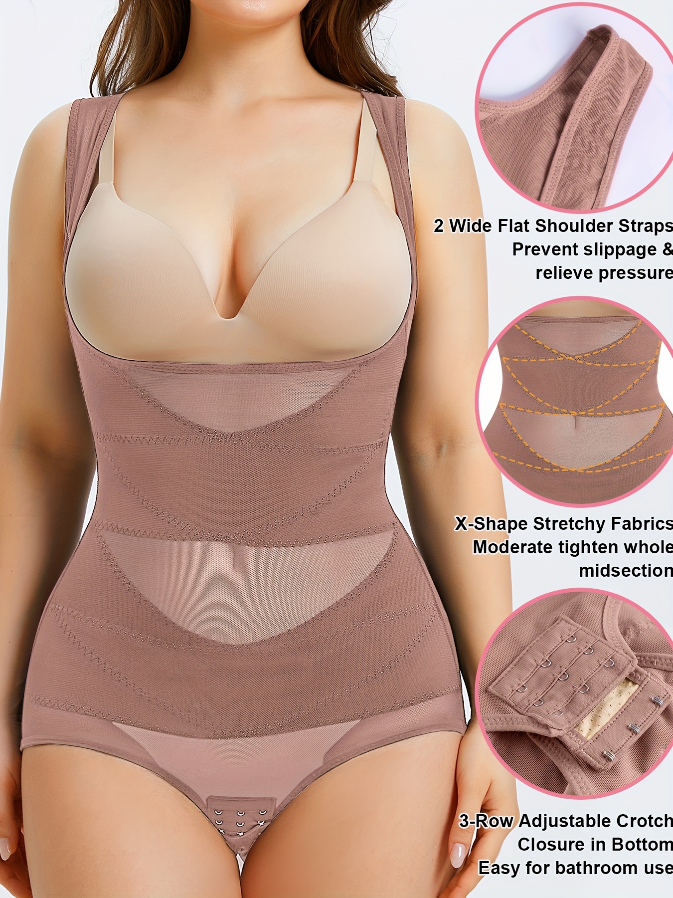 Contrast Mesh Shaping Bodysuit Tummy Control Butt Lifting - Temu