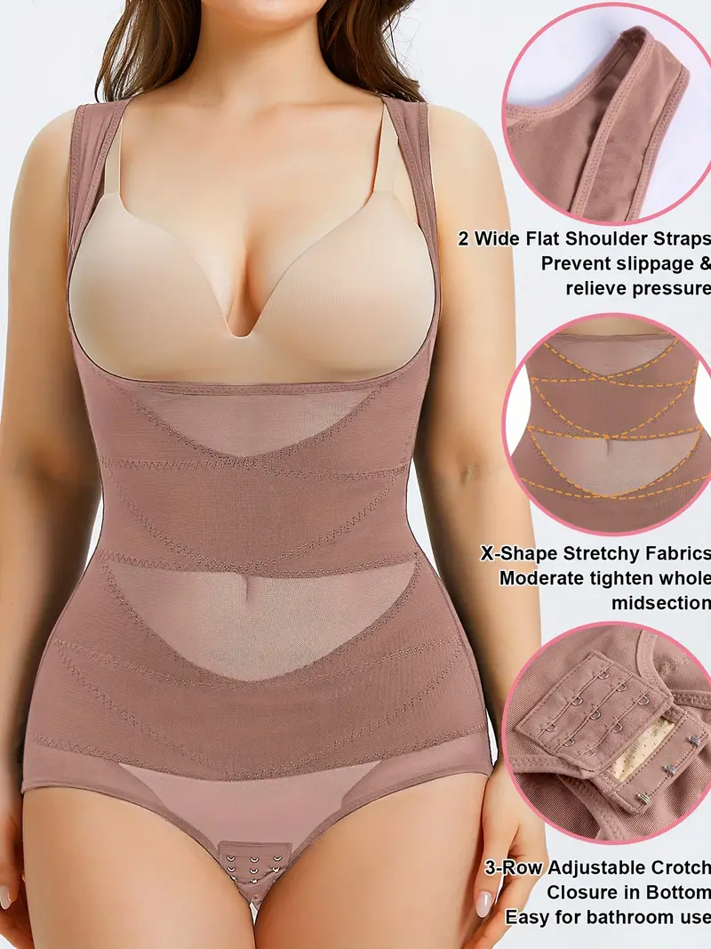 Contrast Mesh Shaping Bodysuit Tummy Control Butt Lifting - Temu