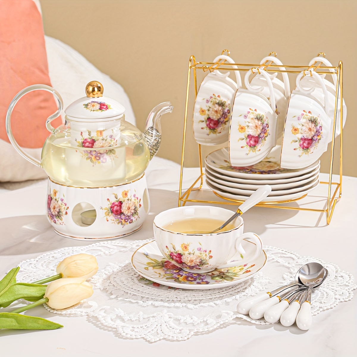Marbling Ceramic Teapot Teacup Saucer Set Home Modern Minimalist Porcelain  Glass Tea Pot Coffee Cups Scented Tea Drinkware Sets