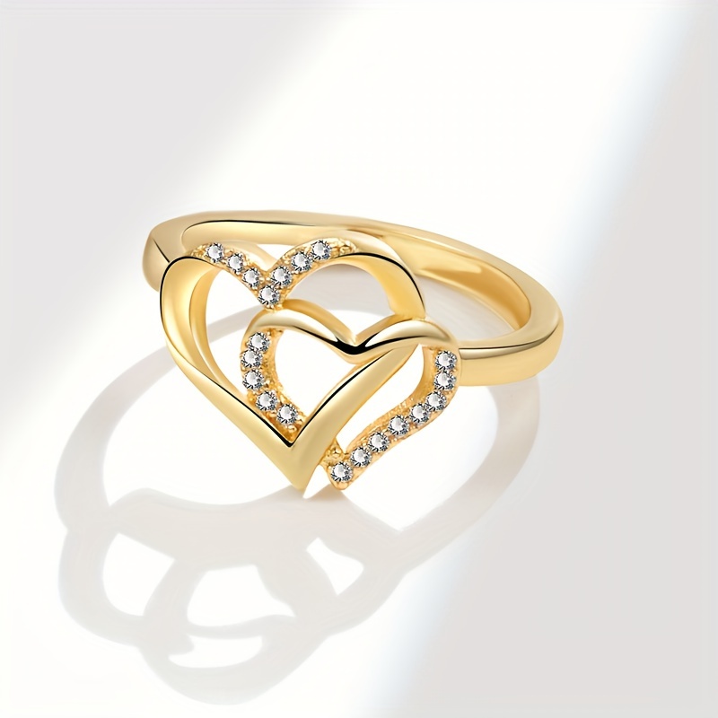 Simple Golden Rings Teen Girls Class Heart White Gem Studded - Temu