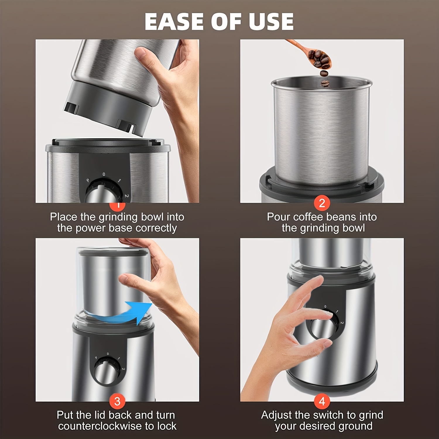 Coffee Grinder Electric Coffee Grinder With One-touch Push-button Control  Kitchen Accessories For Beans, Spices And More, 8 Stainless Steel Blades  Quiet Spice Grinder (us Plug) (black /blue) - Temu