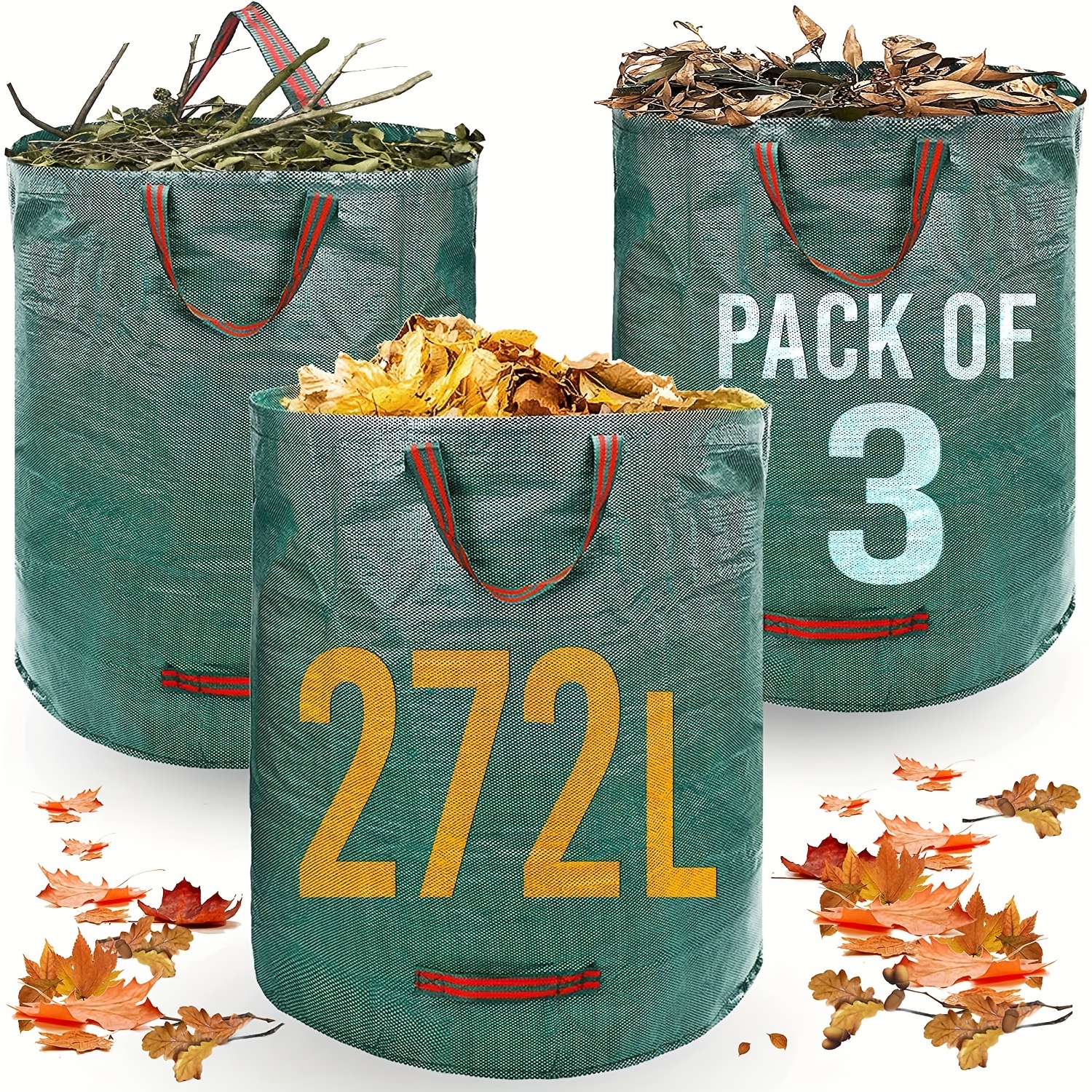 72 Gallons Garden Bag Collapsible Reuseable Heavy Duty Garden Waste Bags  for Lawn Yard Leaf Trash Debris Garden bags with Gardening Gloves(3-Pack)