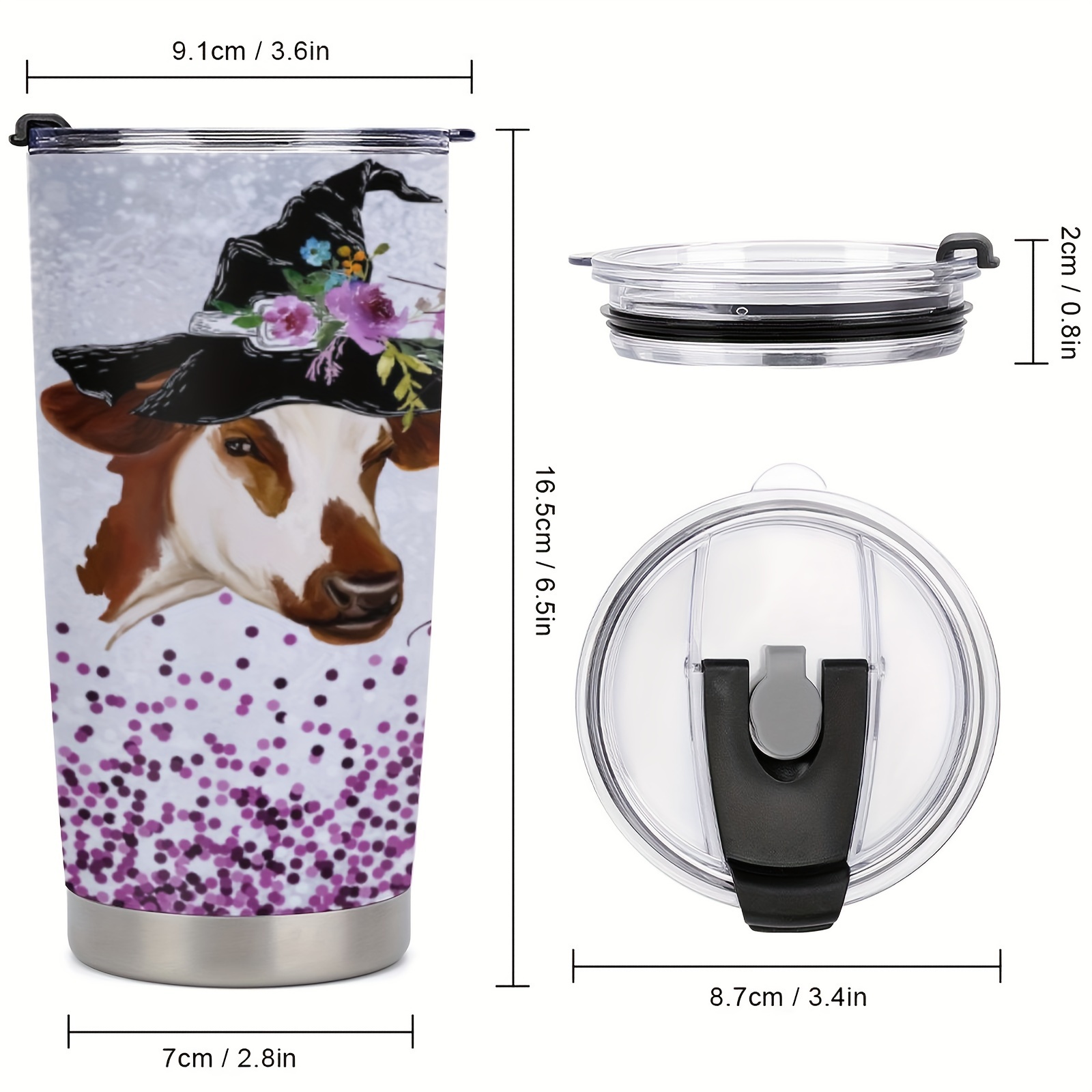 Cute Highland Cow with Flowers 20oz Skinny Tumbler Stainless Steel Lid &  Straw