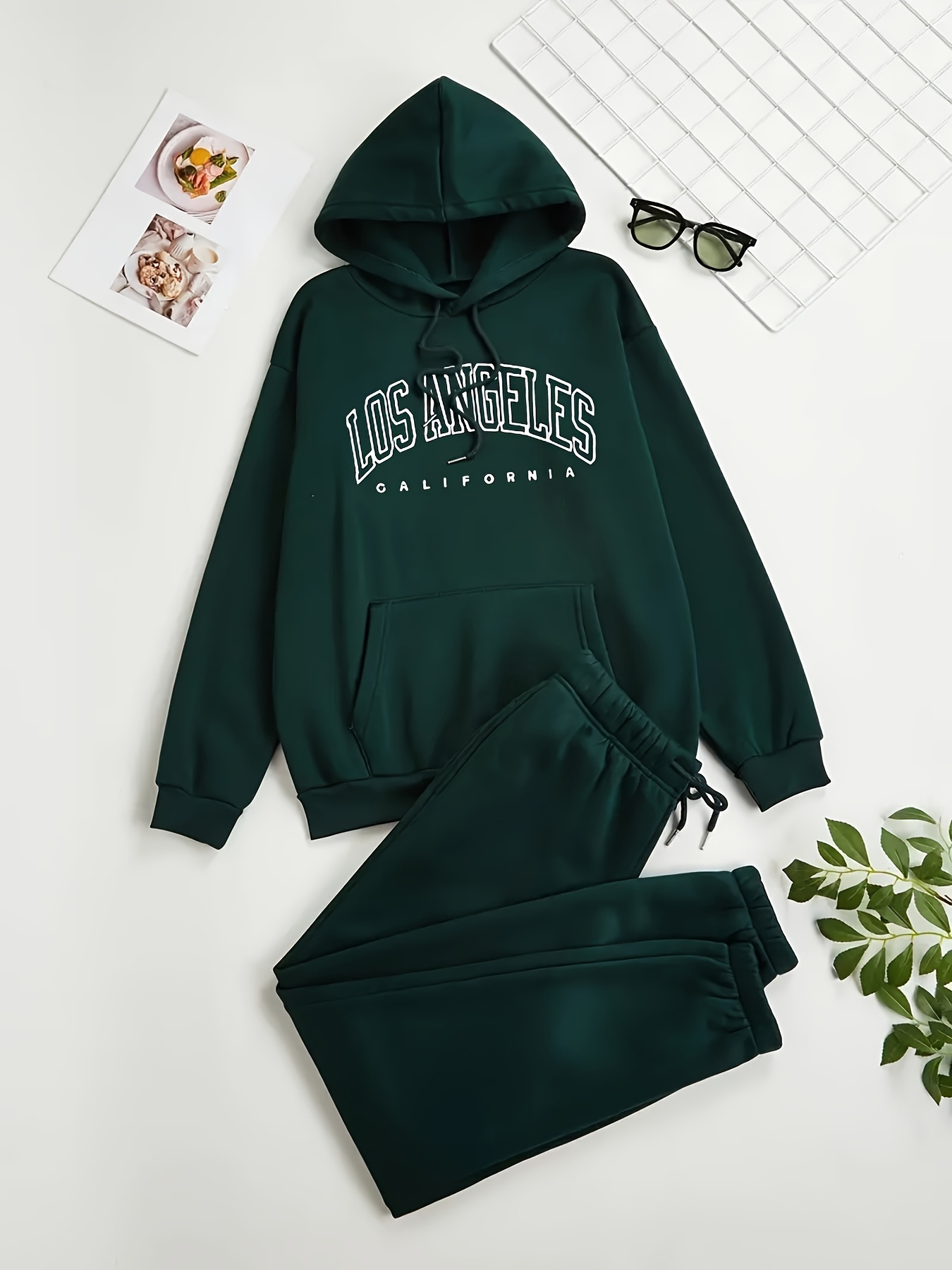 Casual Two piece Set Letter Print Kangaroo Pocket Hoodie Temu