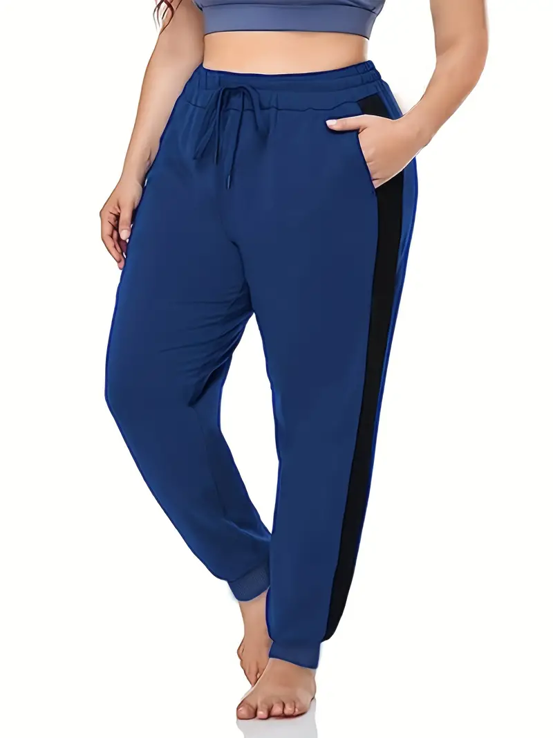 Plus Size Sports Pants Women's Plus Colorblock Elastic - Temu