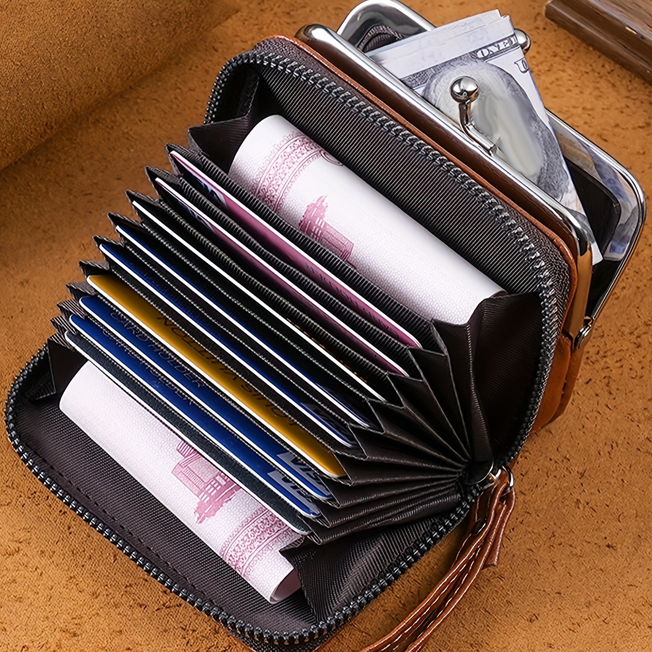 Solid Color Clutch Wallet, Credit Card Holder with Kiss-Lock & Zipper Pocket, Minimalist Purse,Women Wallet,Temu