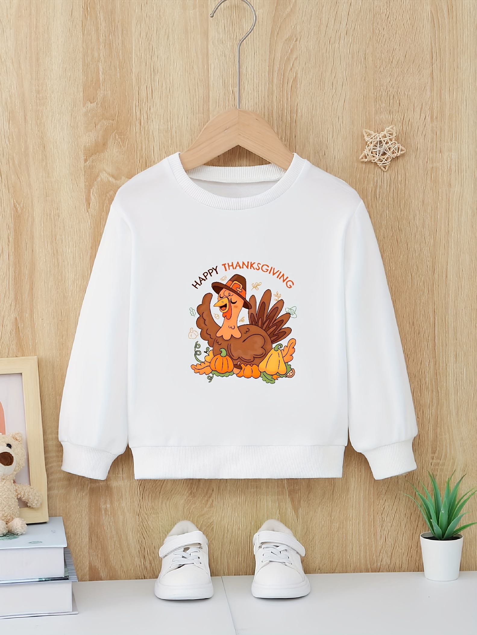 Funny Turkey Print Girls Casual Long Sleeve Round Neck Temu New