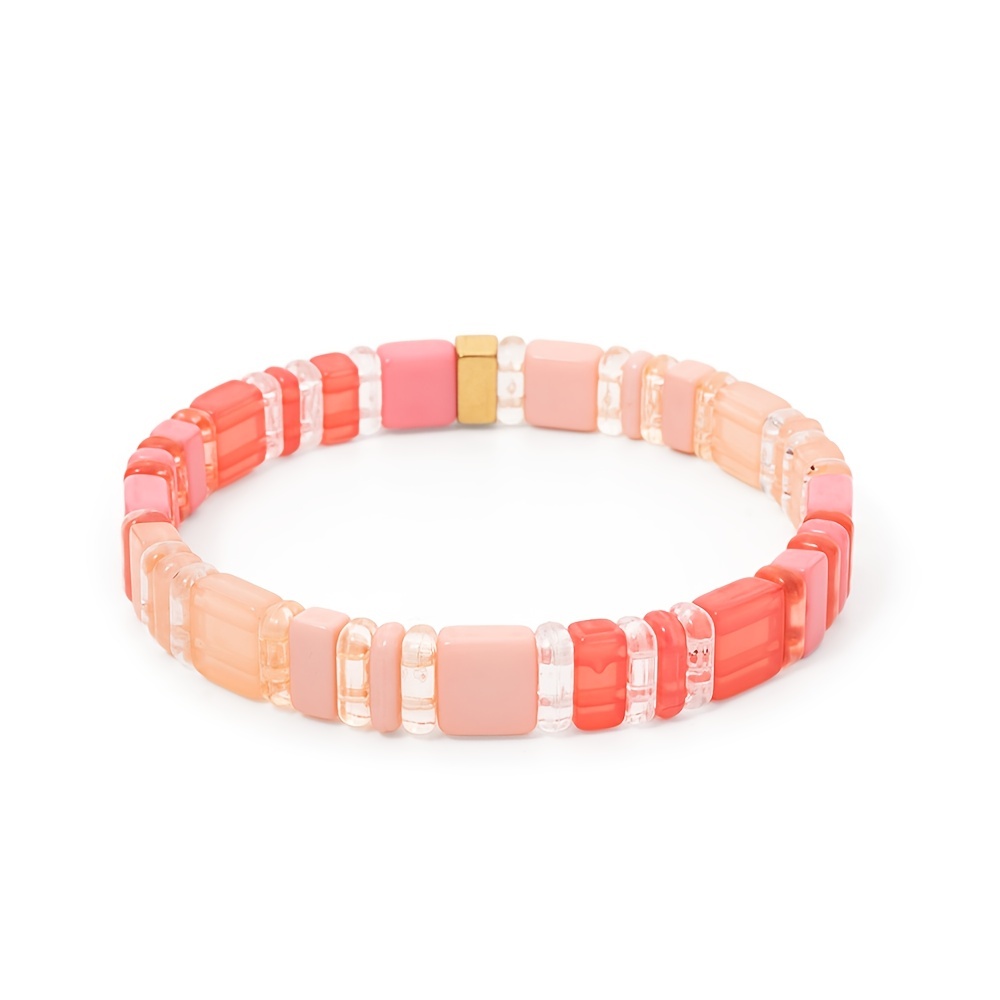 Colorful Acrylic Beads Stretch Bangle Bracelet