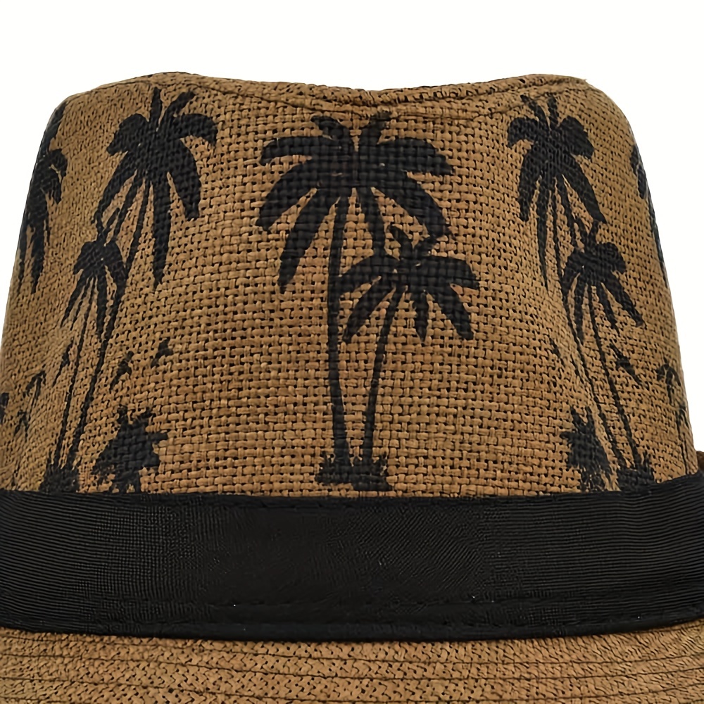 Retro Straw Fedora Hat For Men - Stylish Coconut Tree Print Sun Protection  For Outdoor Activities - Sports & Outdoors - Temu