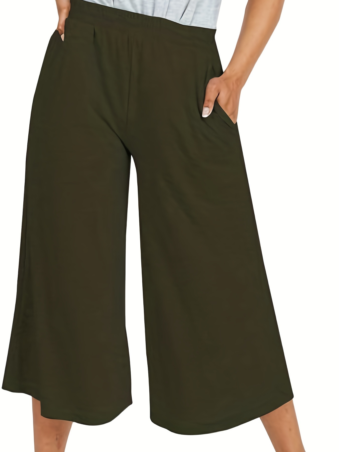 Pantalon Large Court Pantalon D contract Taille lastique