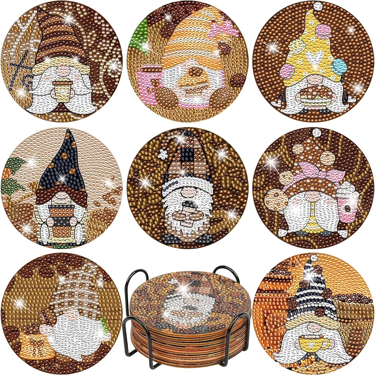 Umigy 10 Pcs Diamond Painting Coasters Kits DIY Dog Gnomes Diamond